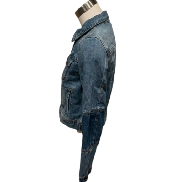 Free People Trucker Colorblock crop denim Jeans Jacket Boho Rumors Denim sz XS - Picture 4 of 9
